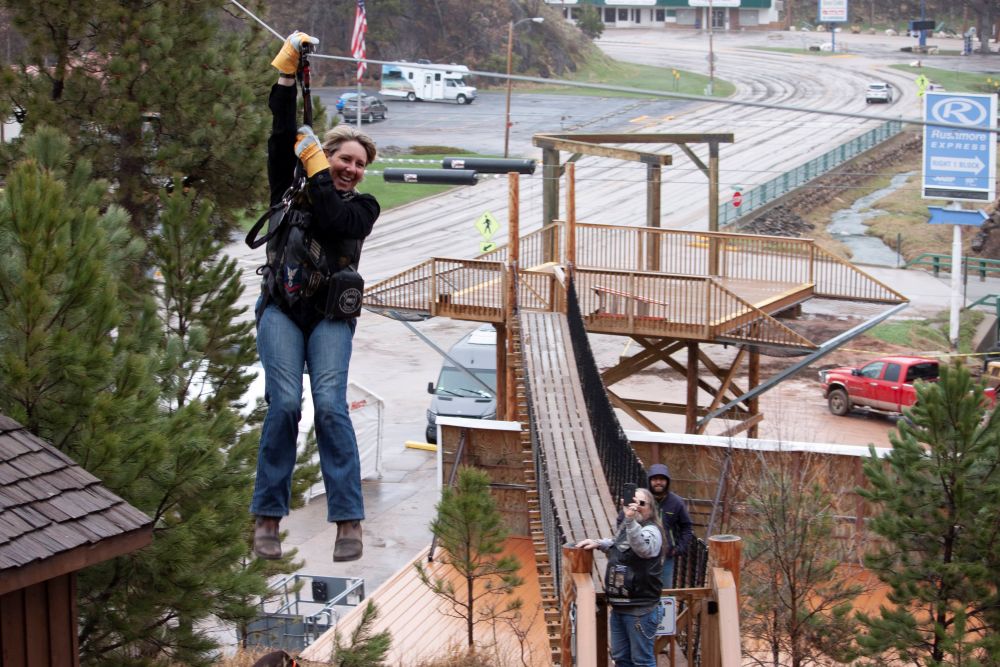 Woman on a zipline.