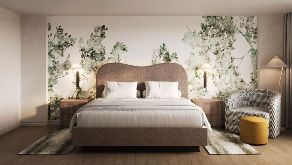 Rendering of updated Grove Hotel guest room.