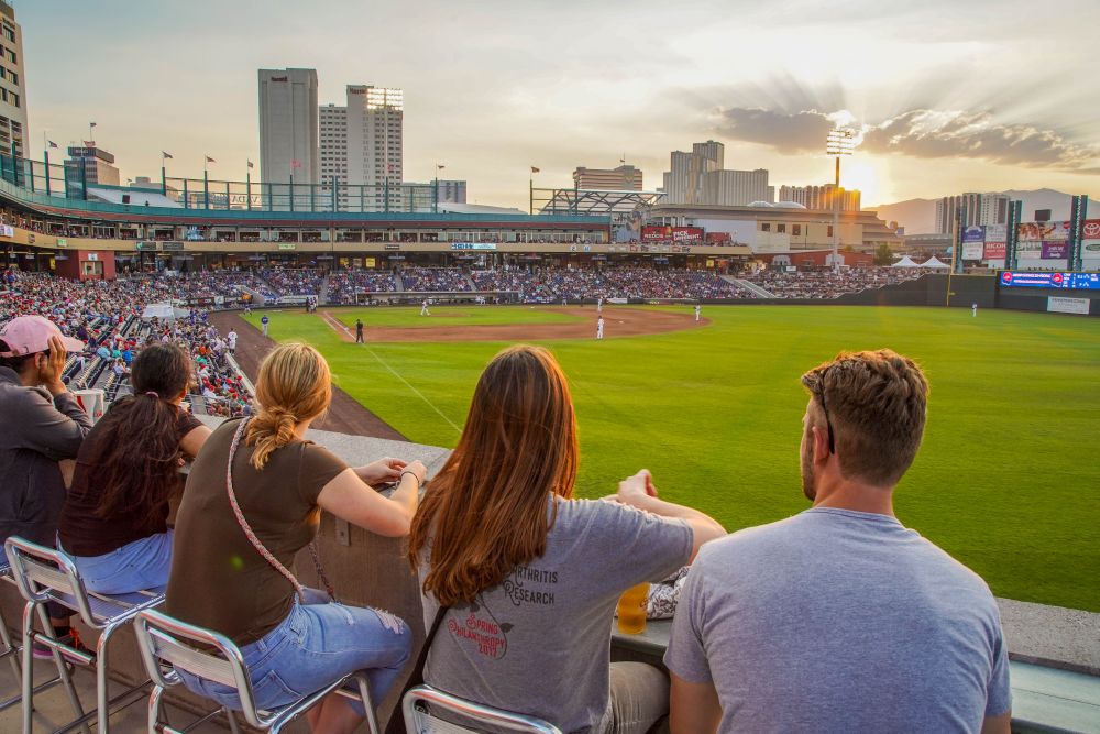 People at a Reno Aces baseball game.
