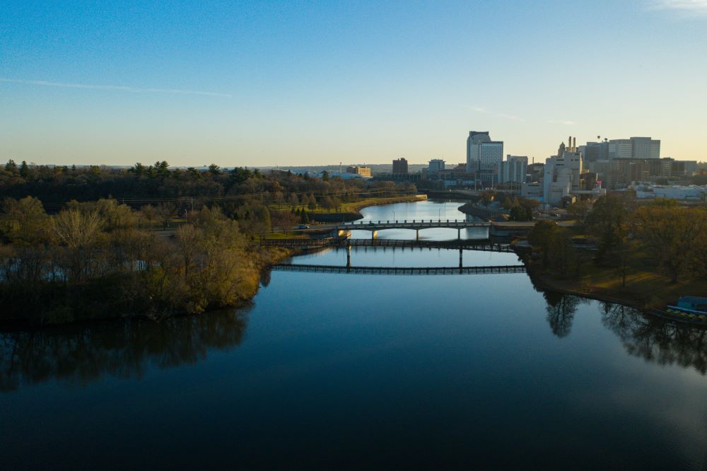 Rochester skyline and river view