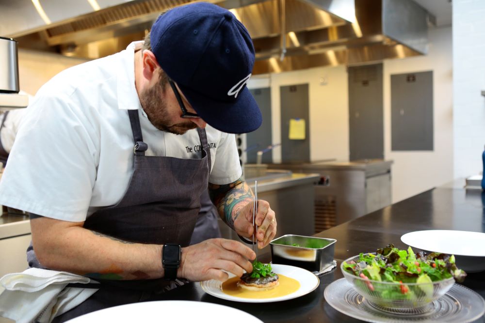 Chef Sean Brock in the kitchen.