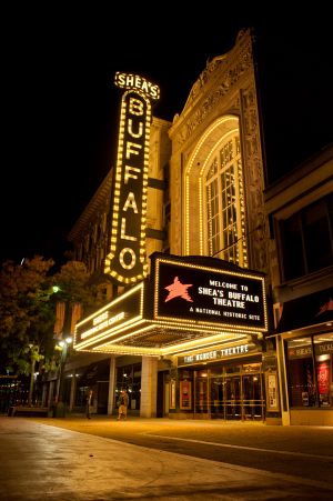 Photo of Shea's Buffalo marquee lit up.
