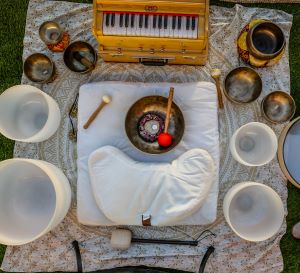 Thalia Ayres Randolph's sound bath equipment.