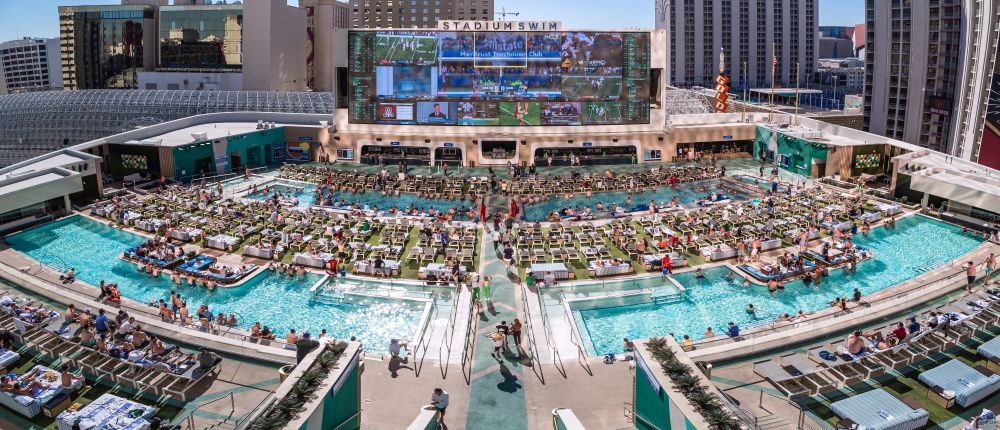 Stadium Swim filled with pool goers at Circa Resort & Casino.