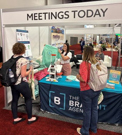 T-shirt printing station at the Meetings Today booth.