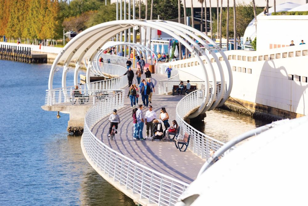 People walking on Tampa Riverfront