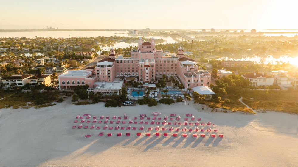 Beach and exterior of Don CeSar, St. Pete Beach.
