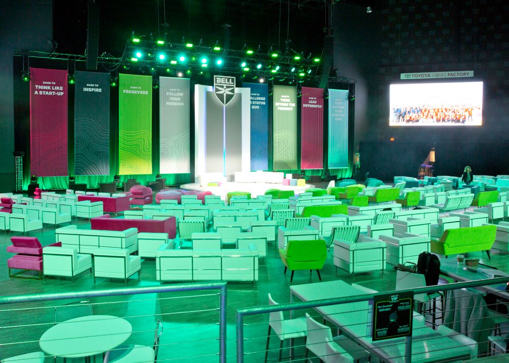 A photo of The Pavilion at Texas Music Factory set up for a leadership summit.