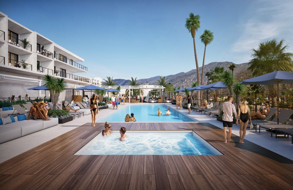 Rendering of pool deck at Thompson Palm Springs.