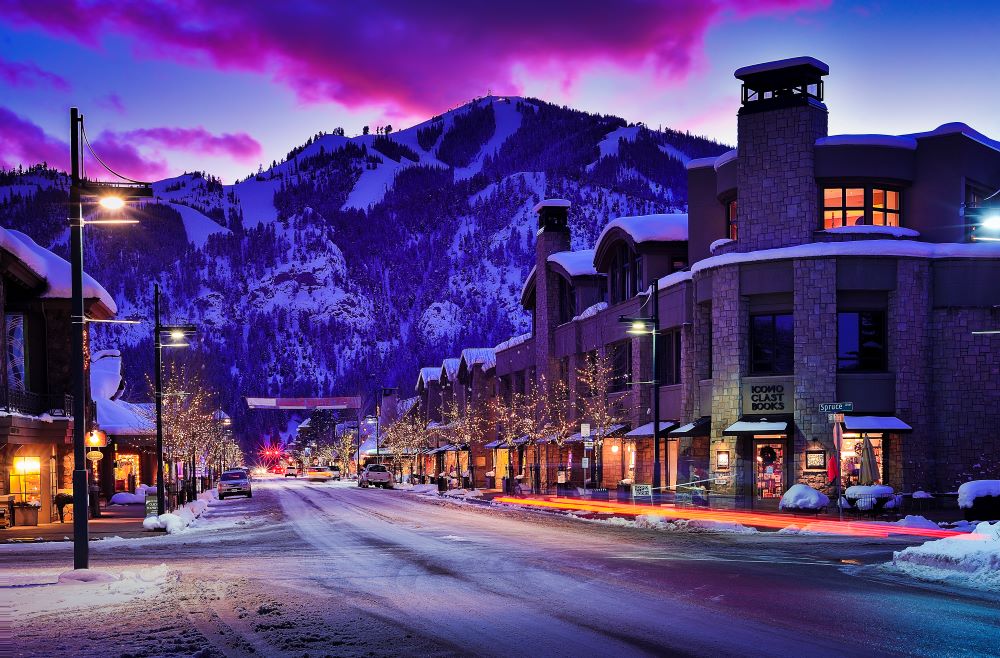 Photo of downtown Ketchum, Idaho, at night.