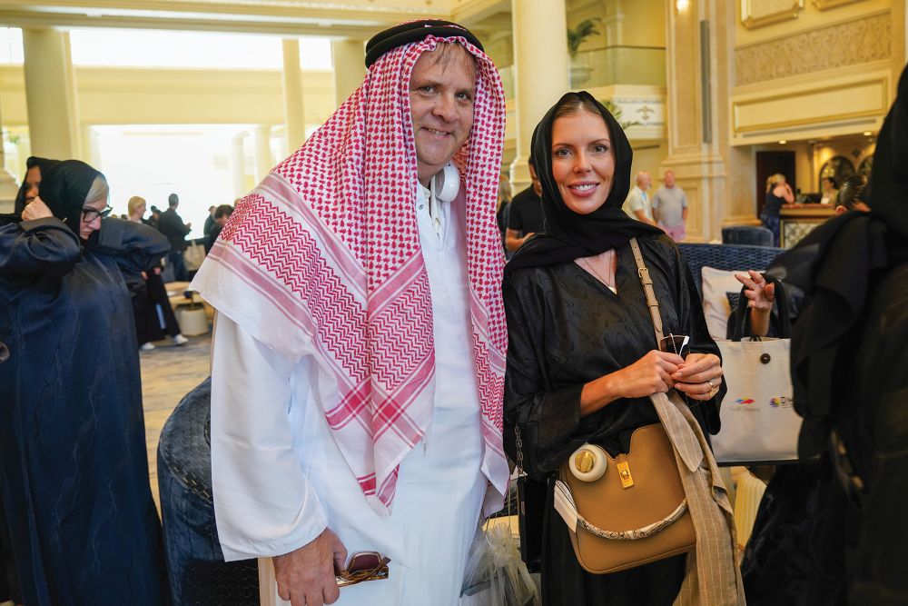 Photo of Tyler Davidson and Kate Patay in Emirati dress.