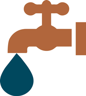 Infographic of a water spigot with a drip of water coming from it.