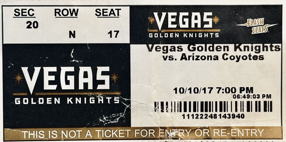 image of Las Vegas Golden Nights ticket.
