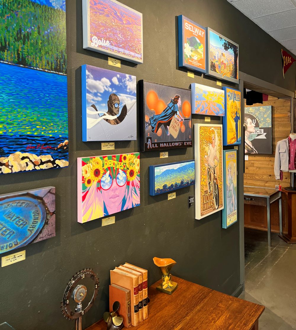 Photo of wall of art at Ward Hooper's Gallery & Vintage Swank.