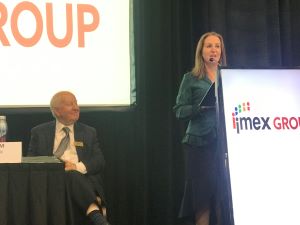 Carina Bauer speaks at IMEX America 2022 closing press conference