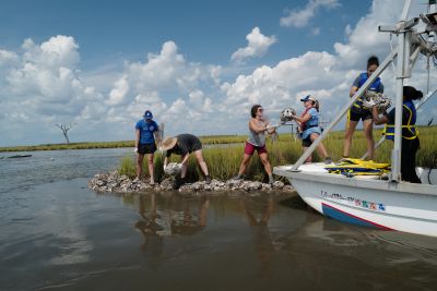 Oyster Shell Recycling Program with the Coalition to Restore Coastal Louisiana. Credit: Coalition to Restore Coastal Louisiana.