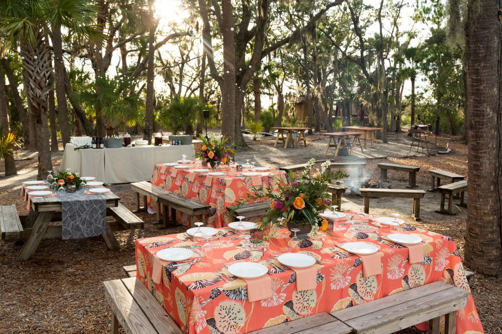 Photo of Page Island table setup, Page Island, South Carolina.