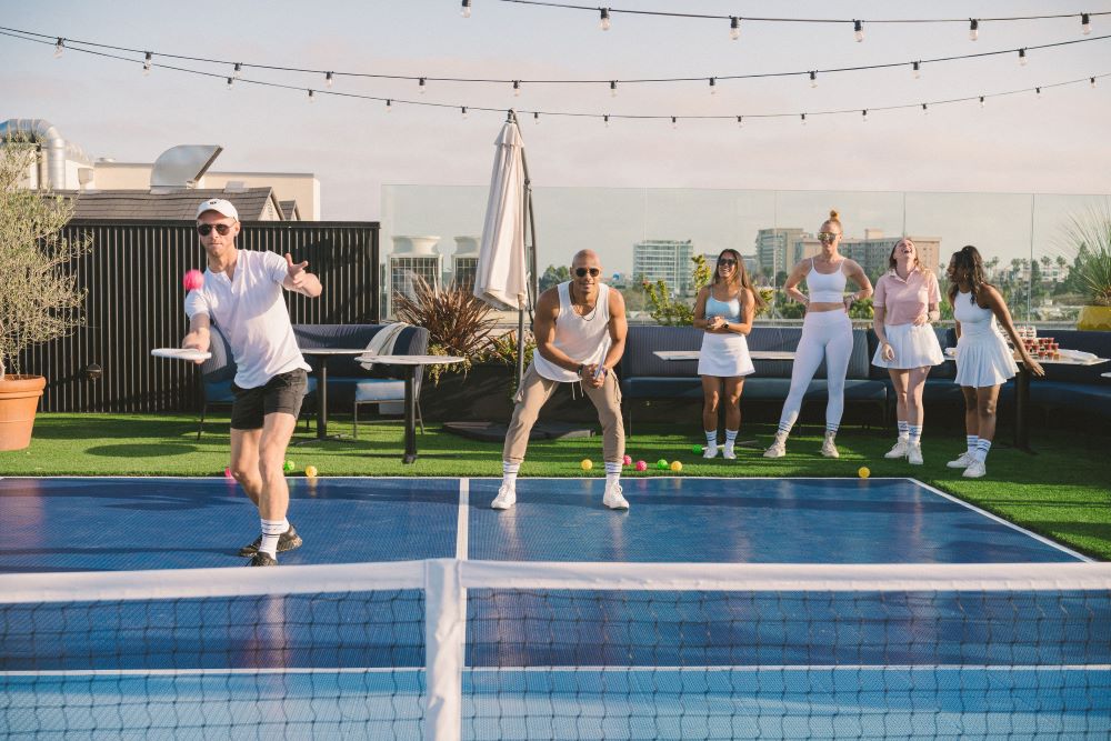 Rooftop pickleball pop-up courts at Kimpton La Peer