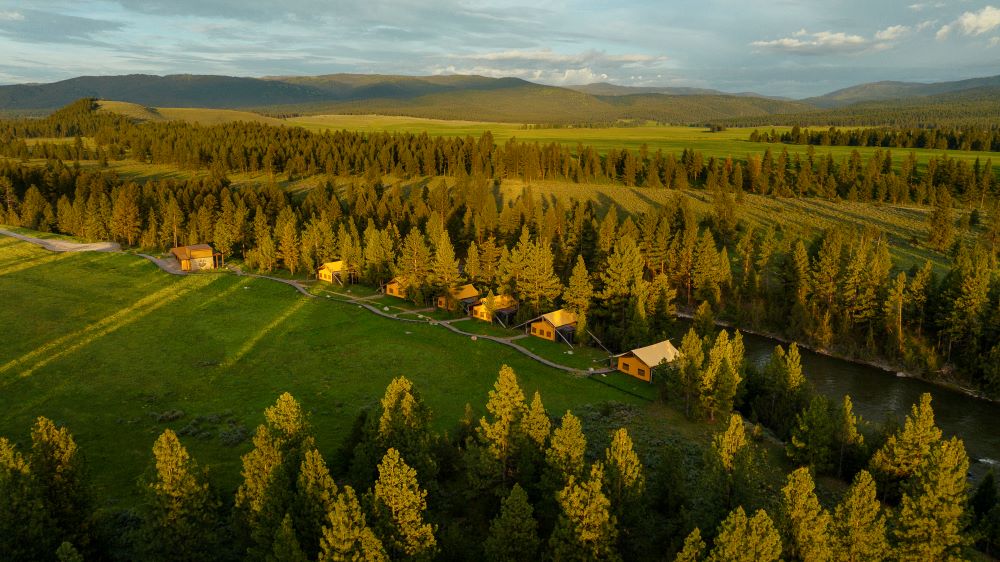 Aerial view of glamping accommodations at The Resort at Paws Up