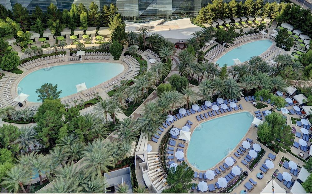 Aerial views of Aria pools