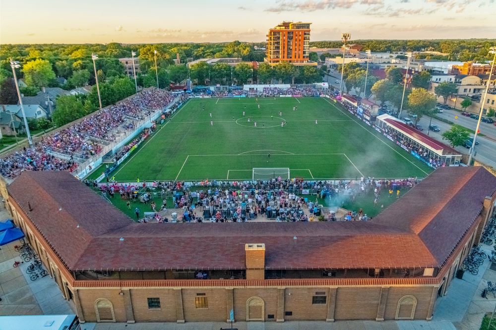 Soccer match at Breese Stevens Field