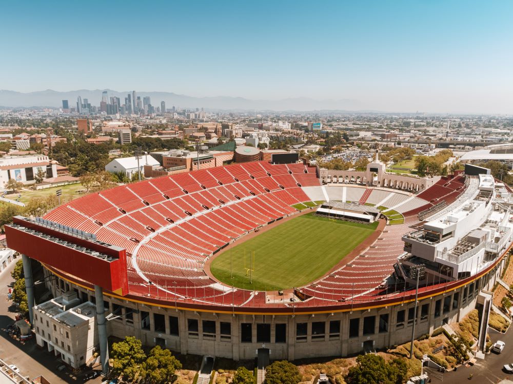 L.A. Coliseum with Los Angeles skyline in the background