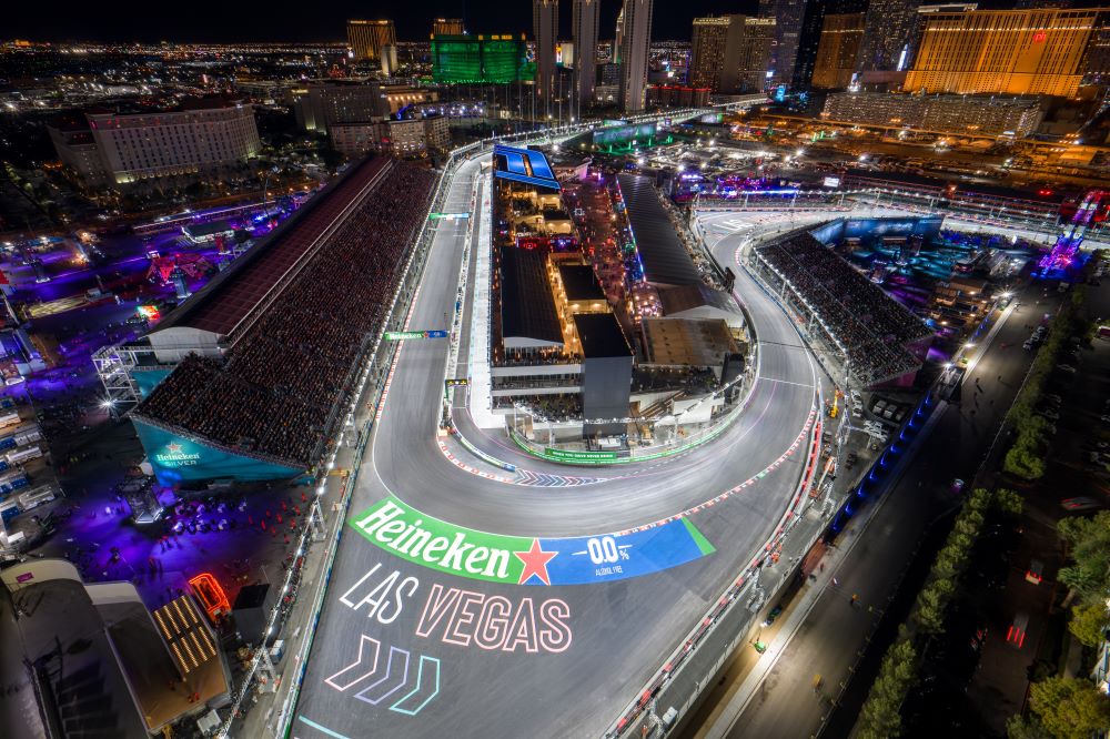 Las Vegas Grand Prix Pit Building at night