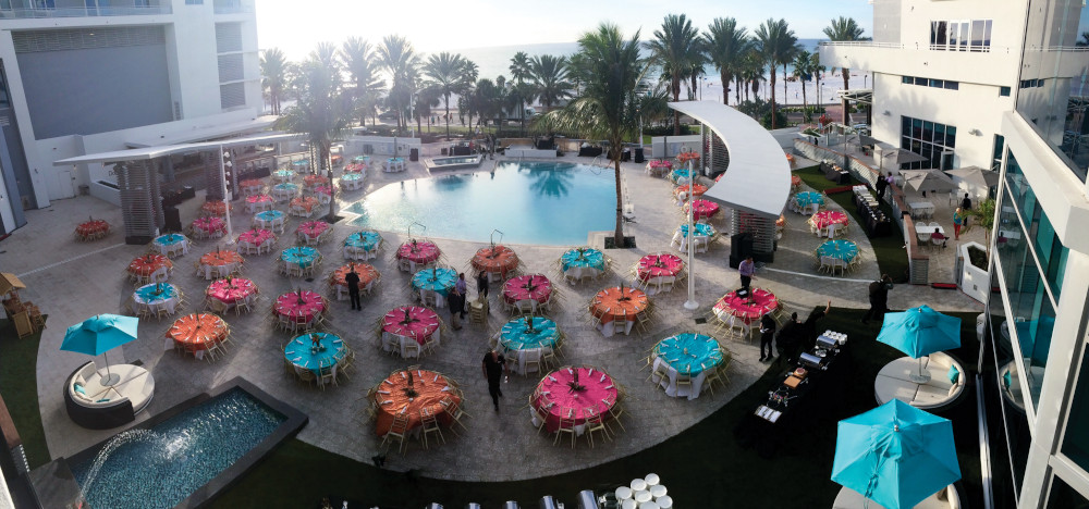 Pool deck dinner setup at Wyndham Grand Clearwater Beach