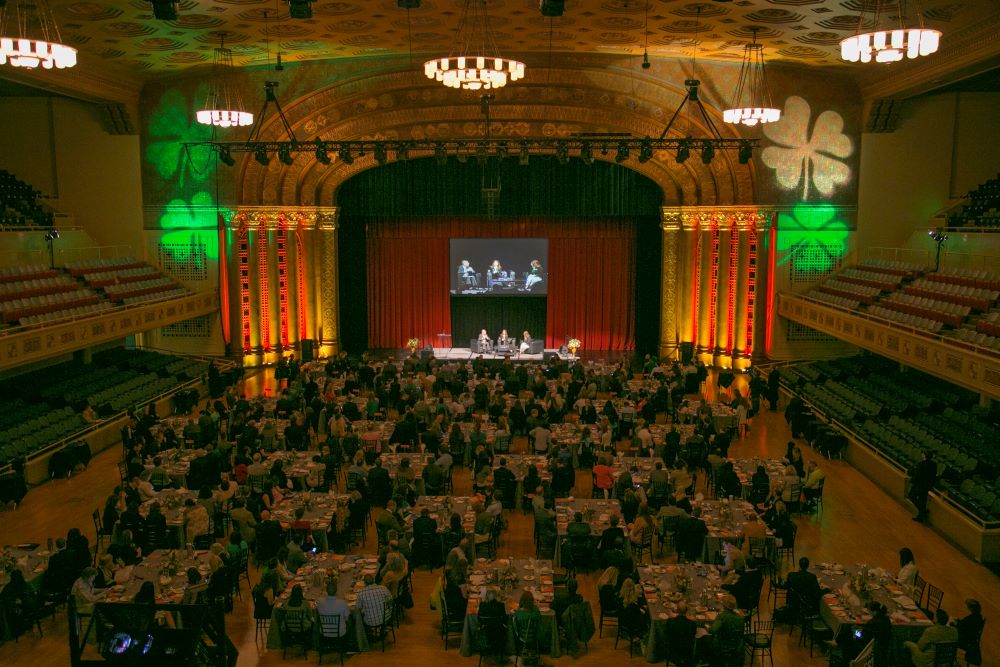 Dinner and stage setup at Memorial Auditorium in Sacramento