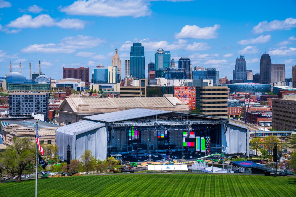 NFL Draft setup at Union Station with skyline in the background