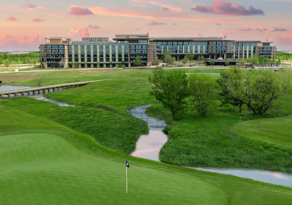 Omni PGA Frisco exterior with golf course in the foreground