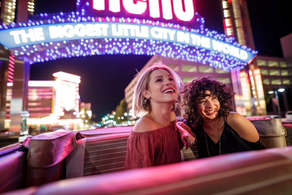 Riding in a car in downtown Reno