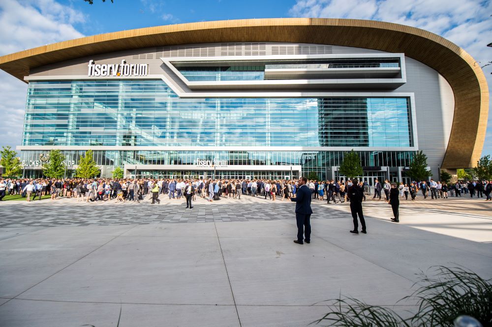 Exterior entrance of Fiserv Forum