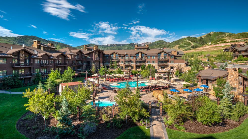 Waldorf Astoria Park City aerial view of resort and pool area