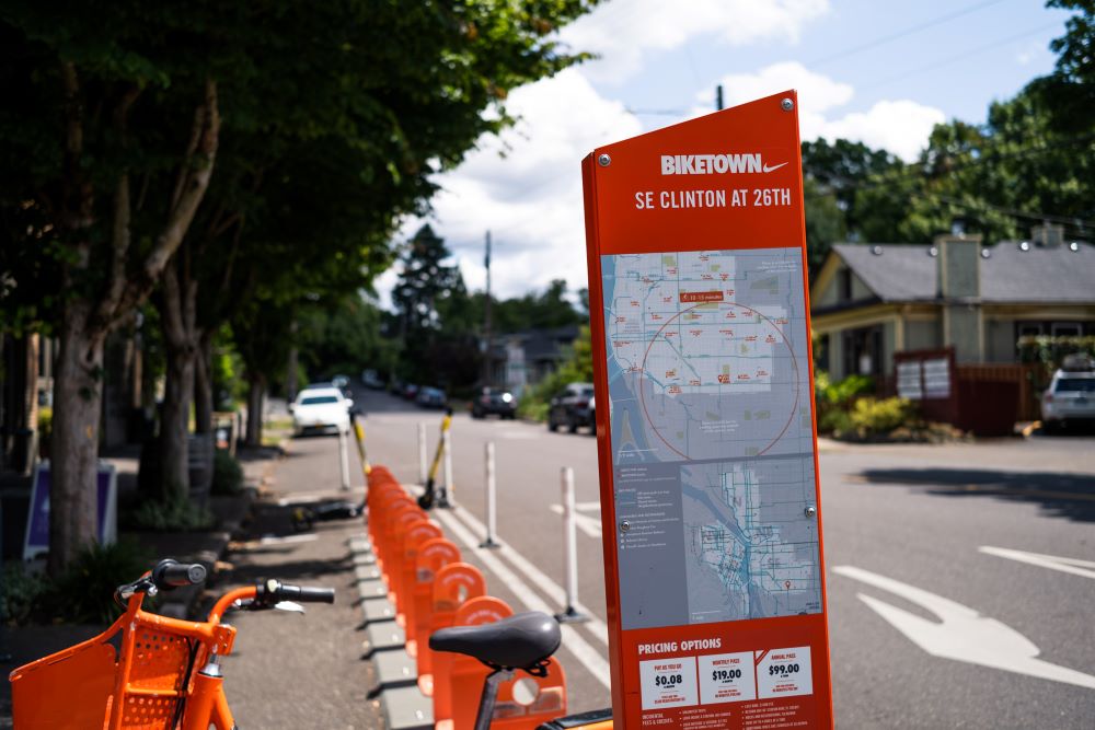 Biketown Bikeshare station in Portland