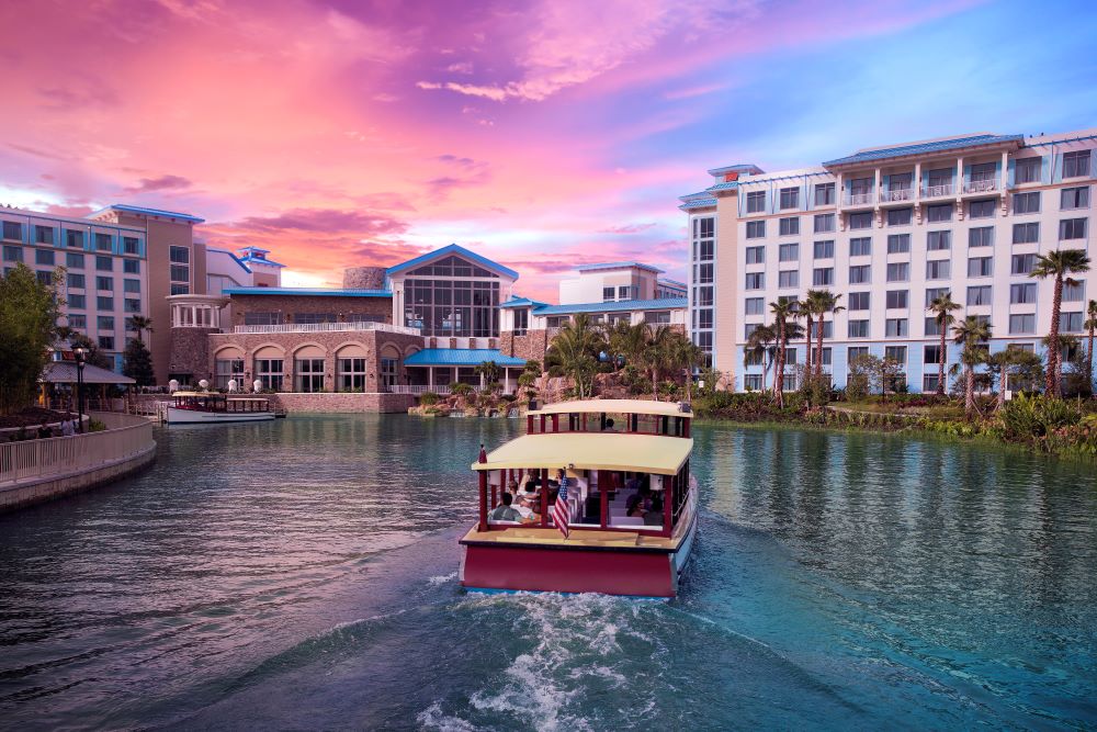 Water taxi approaching Loews Meeting Complex hotels