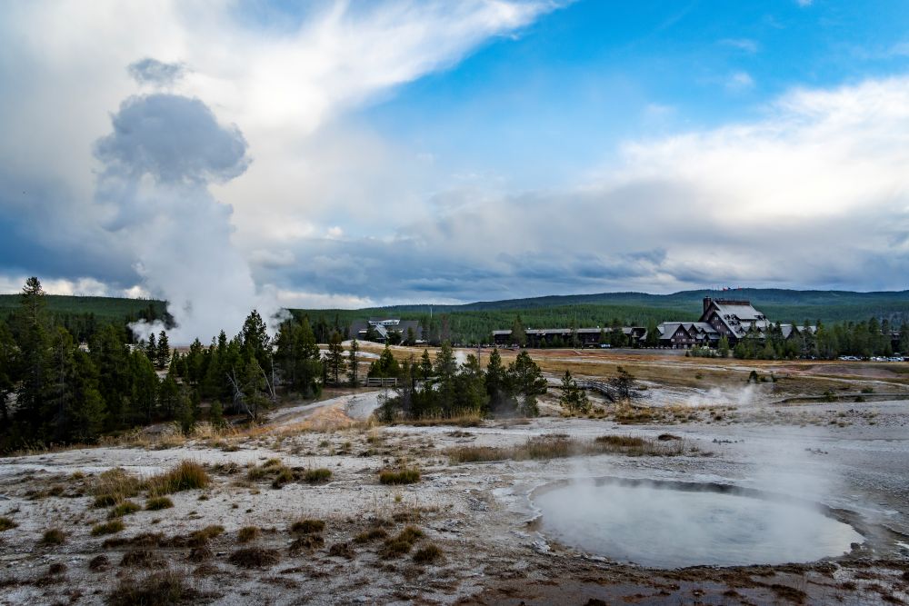 Old Faithful geyser in Yellowstone National Park.