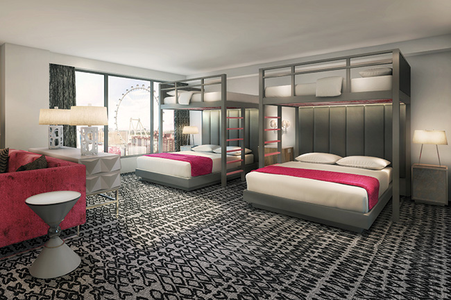 Flamingo Las Vegas Bunk Bed Room (Rendering), Credit: Caesars Entertainment
