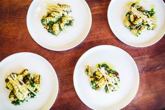 Gnocchetti With Braised Mushrooms and Cashew Cream, Credit: Antonio Diaz