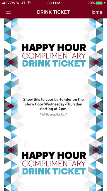 HD Expo Complimentary Drink Ticket Reward for Event App Download