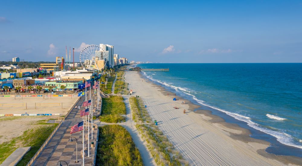 Aerial view of myrtle beach including ferris wheel