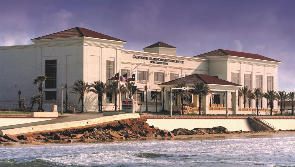 View of the Galveston Island Convention Center from the beach