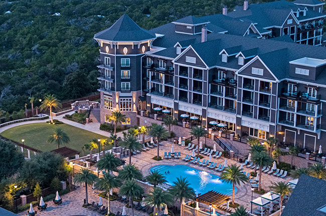 Aerial View of The Henderson and Its Adults Only Pool at Night, Credit: The Henderson