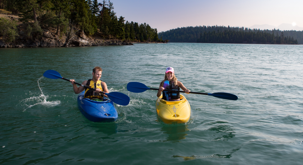 Two kayakers on the lake