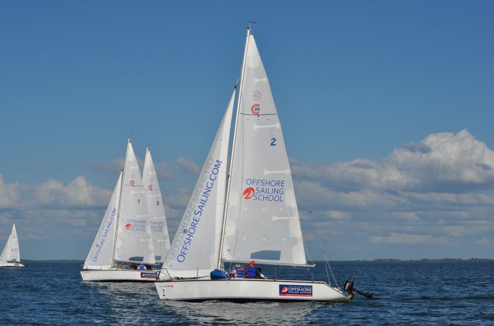 An Offshore Sailing School sailboat takes participants out to sea