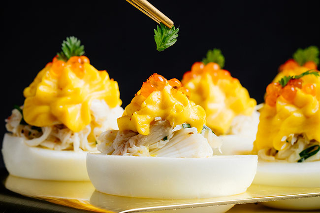 Crab Deviled Eggs, Credit: Wolfgang Puck Catering