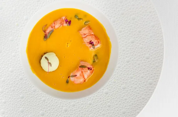 The Ritz-Carlton, Half Moon Bay Lobster Pumpkin Soup.