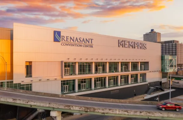 Front exterior of Renasant Convention Center, Memphis. 