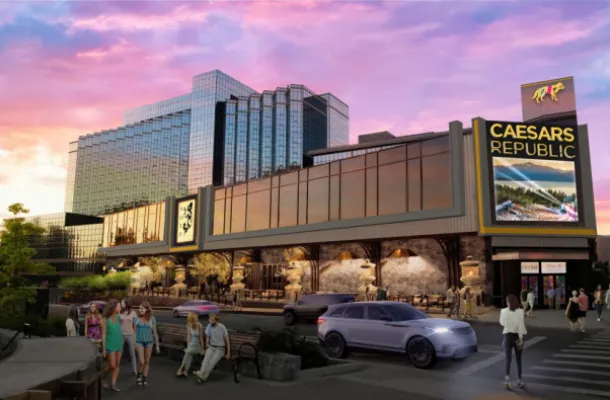 Rendering of exterior of Caesars Republic Lake Tahoe Hotel & Casino.