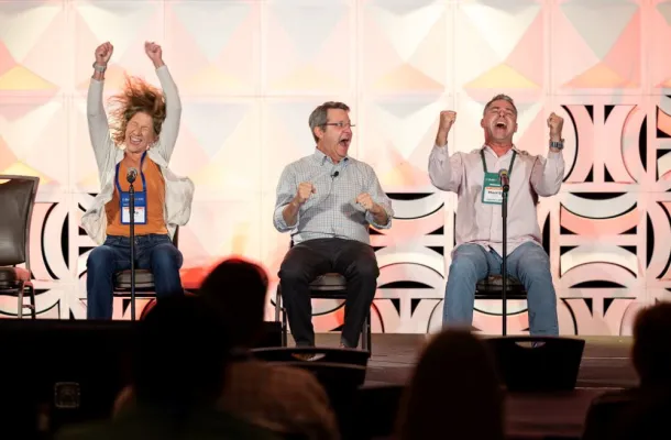 Joel Zeff playing an improv game with audience members